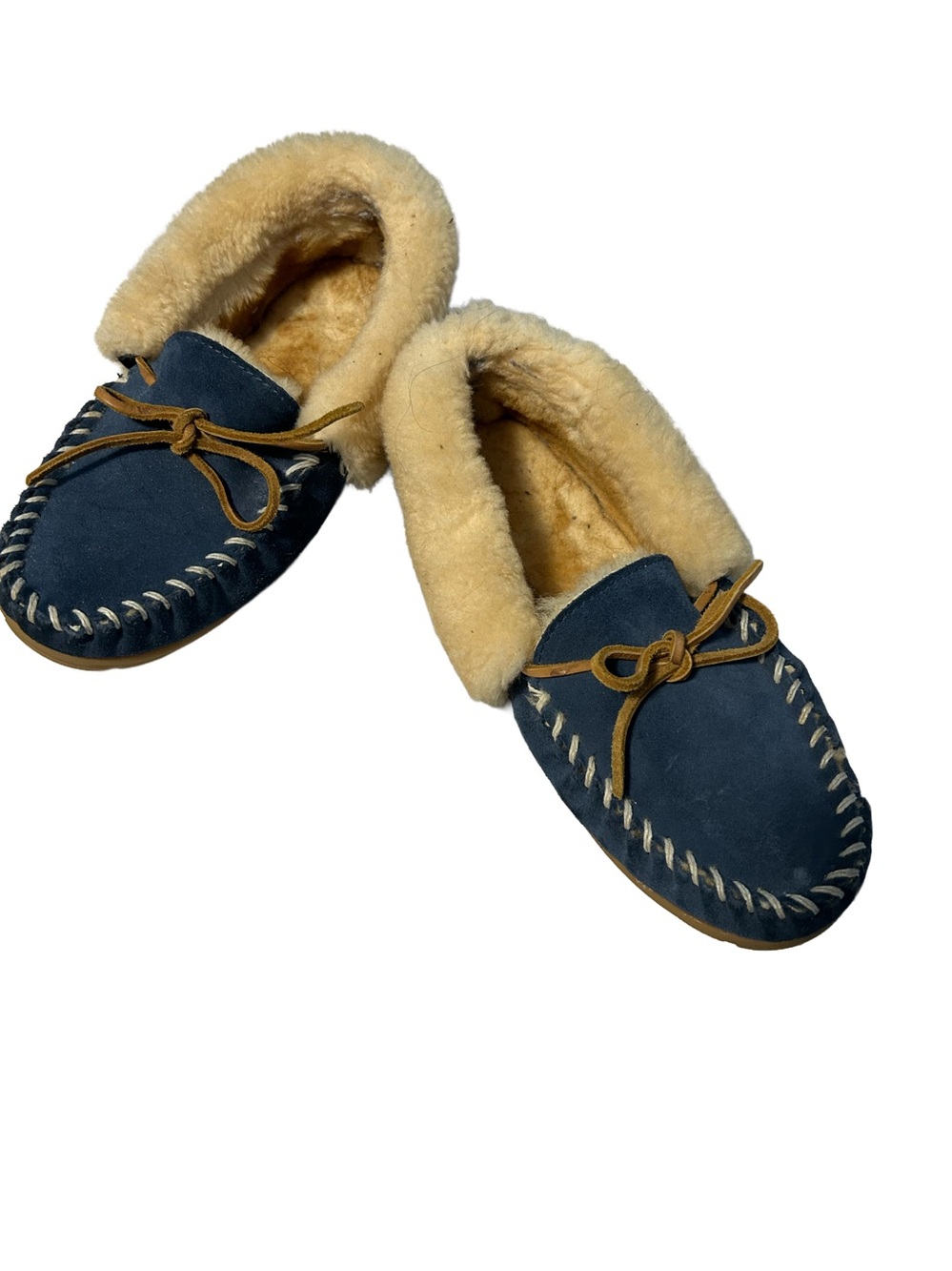 L.L.Bean shearling slippers blue suede moccasins women’s 9